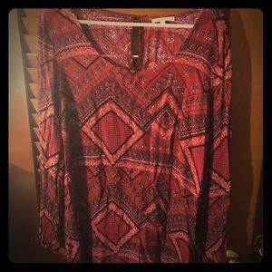 Long sleeved floral dress.